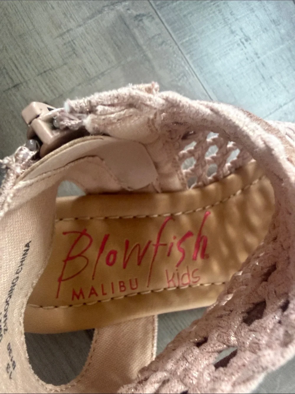 Braided Open-Toe Girls' Sandals in Blush with Ankle Straps